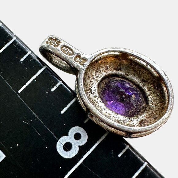 Vintage Sterling Silver Pendant With Oval Tanzanite Gemstone Textured Frame Mark - Picture 3 of 7